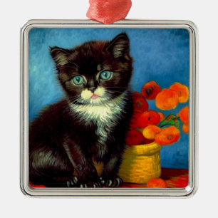 Van Gogh Tuxedo Cat  Metal Tree Decoration