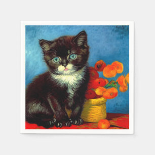 Van Gogh Tuxedo Cat Napkin