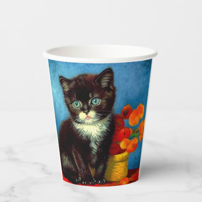 Van Gogh Tuxedo Cat  Paper Cups (Front)