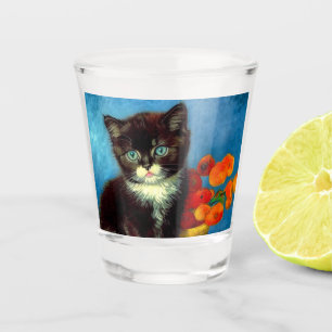 Van Gogh Tuxedo Cat  Shot Glass