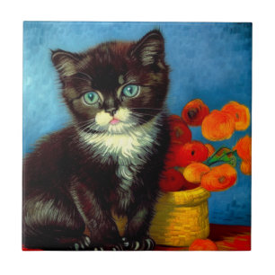Van Gogh Tuxedo Cat  Tile