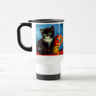 Van Gogh Tuxedo Cat Travel Mug