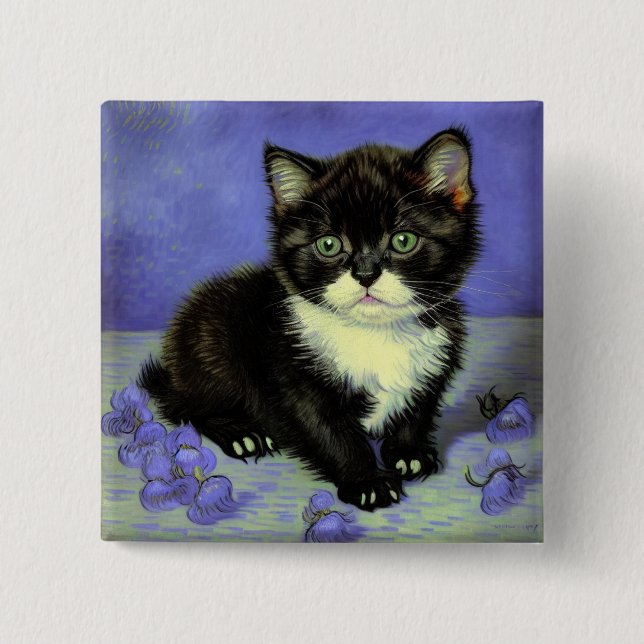 Van Gogh Tuxedo Kitten 15 Cm Square Badge (Front)