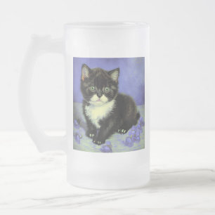 Van Gogh Tuxedo Kitten Frosted Glass Beer Mug