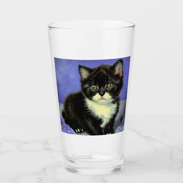 Van Gogh Tuxedo Kitten Glass (Front)