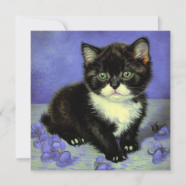 Van Gogh Tuxedo Kitten Invitation (Front)