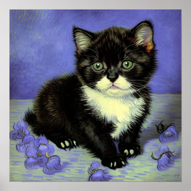 Van Gogh Tuxedo Kitten Poster (Front)
