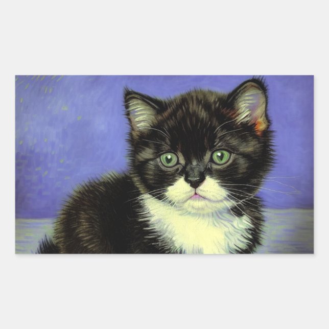 Van Gogh Tuxedo Kitten Rectangular Sticker (Front)