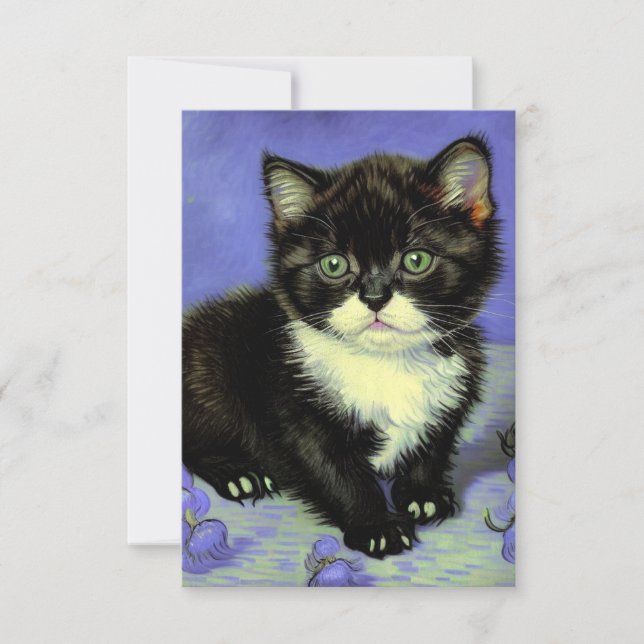 Van Gogh Tuxedo Kitten RSVP Card (Front)