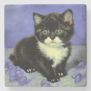 Van Gogh Tuxedo Kitten Stone Coaster