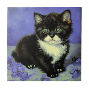 Van Gogh Tuxedo Kitten Tile