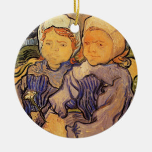 Van Gogh, Two Children, Vintage Impressionism Art Ceramic Tree Decoration