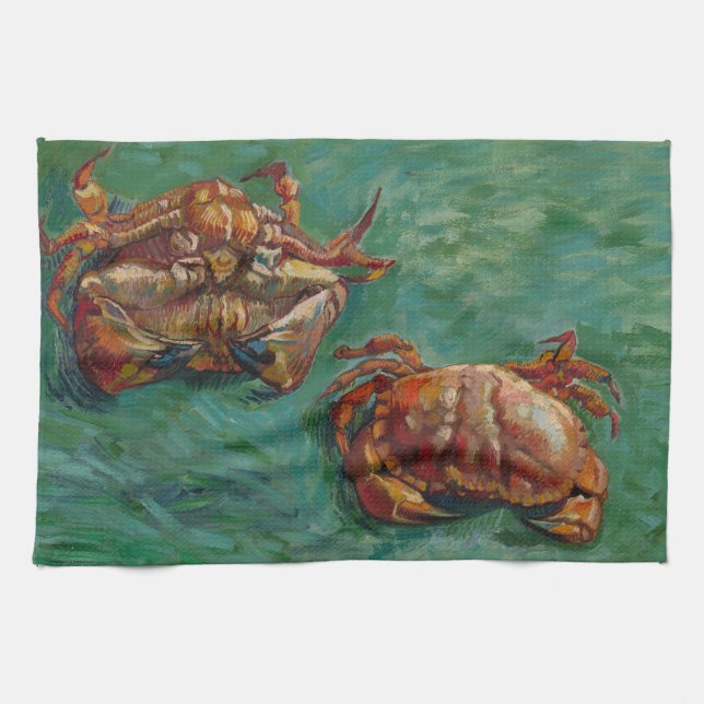 Van Gogh Two Crabs Green Impressionist Art Tea Towel (Horizontal)