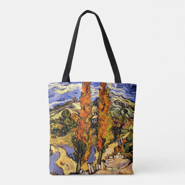 Van Gogh - Two Poplars on a Hill - 1889 Tote Bag (Back)