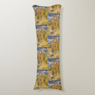 Van Gogh Two Poplars - Vibrant Yellow Nature Art Body Cushion