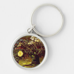 Van Gogh Vase Blossoms Flowers Vintage Painting Key Ring