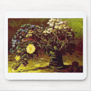 Van Gogh Vase Blossoms Flowers Vintage Painting Mouse Mat