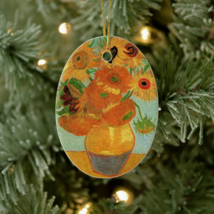 Van Gogh Vase with 12 Sunflowers, Flowers Fine Art Ceramic Tree Decoration