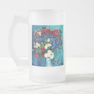 Van Gogh Vase with Cornflowers and Poppies Frosted Glass Beer Mug