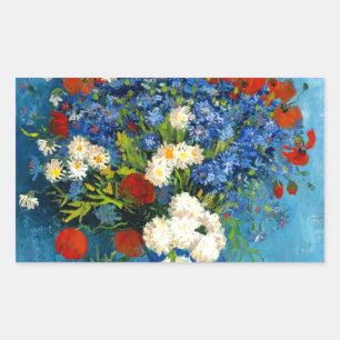 Van Gogh Vase with Cornflowers and Poppies Rectangular Sticker