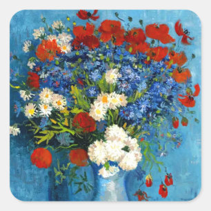 Van Gogh Vase with Cornflowers and Poppies Square Sticker