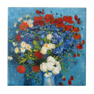 Van Gogh Vase with Cornflowers and Poppies Tile