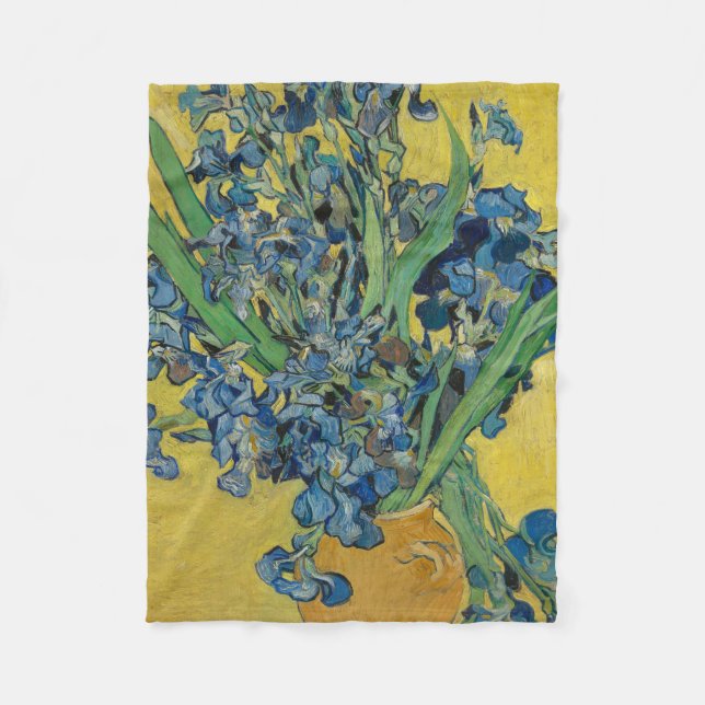 Van Gogh Vase with Irises Classic Impressionism Fleece Blanket (Front)
