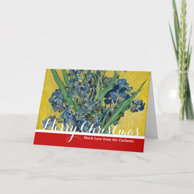Van Gogh Vase with Irises Classic Impressionism Holiday Card (Front)
