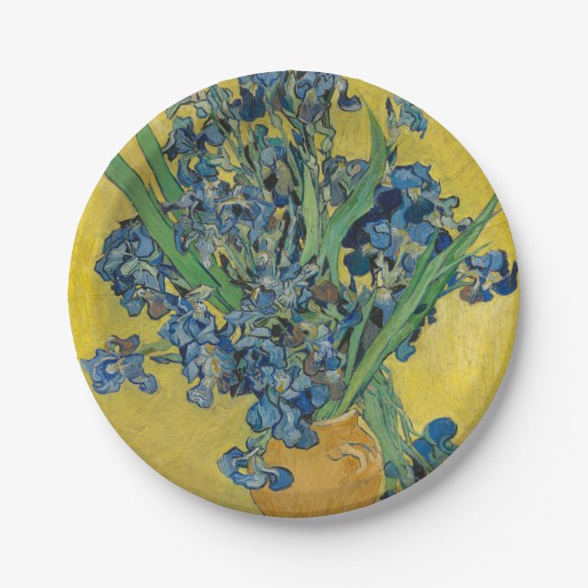 Van Gogh Vase with Irises Classic Impressionism Paper Plate (Front)