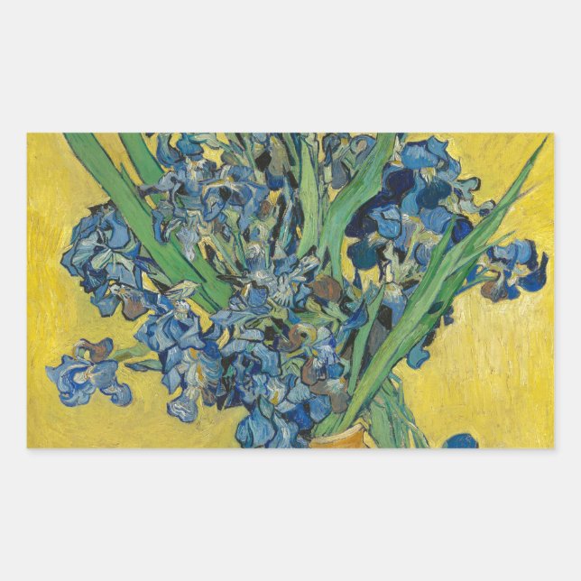 Van Gogh Vase with Irises Classic Impressionism Rectangular Sticker (Front)
