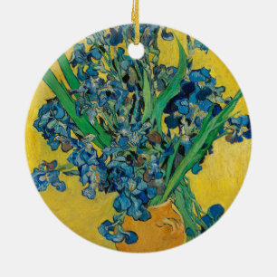 Van Gogh Vase with Irises on Yellow Ceramic Tree Decoration