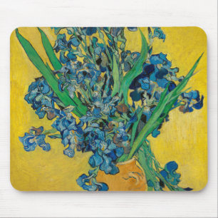 Van Gogh Vase with Irises on Yellow Mouse Mat
