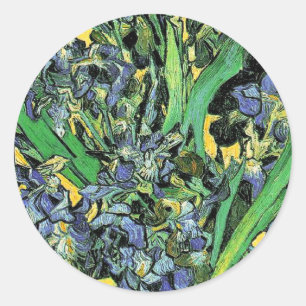 Van Gogh - Vase with Irises Yellow Background Classic Round Sticker