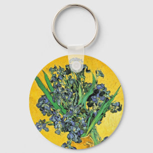 Van Gogh - Vase with Irises Yellow Background Key Ring