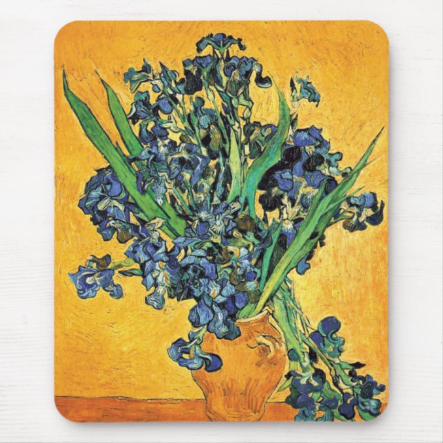 Van Gogh - Vase with Irises Yellow Background Mouse Mat (Front)