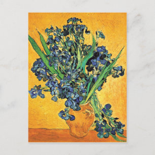 Van Gogh - Vase with Irises Yellow Background Postcard