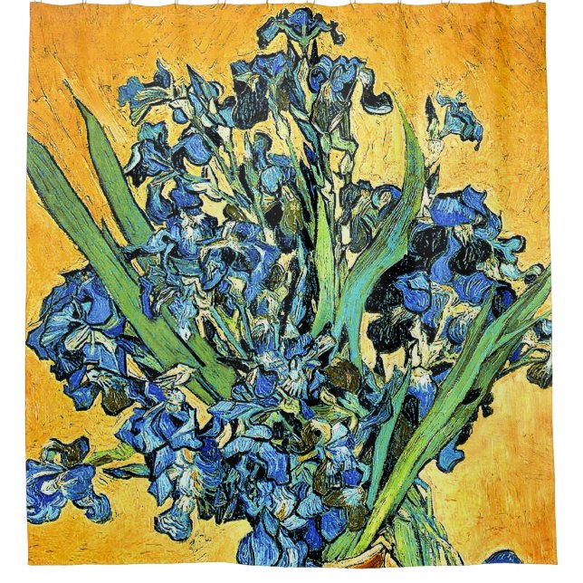 Van Gogh - Vase with Irises Yellow Background Shower Curtain (Front)