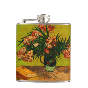 Van Gogh Vase With Oleanders And Books Floral Art Hip Flask