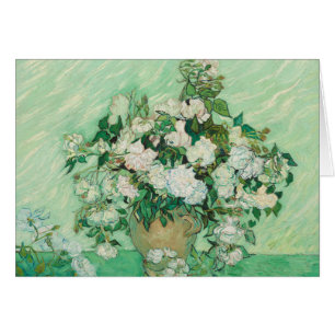 Van Gogh Vase with Pink Roses Fine Art Card