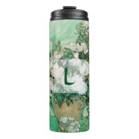 Van Gogh Vase with Pink Roses Floral Art Monogram