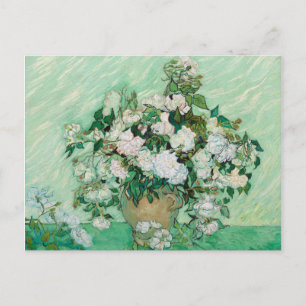 Van Gogh Vase with Pink Roses Floral Painting Postcard