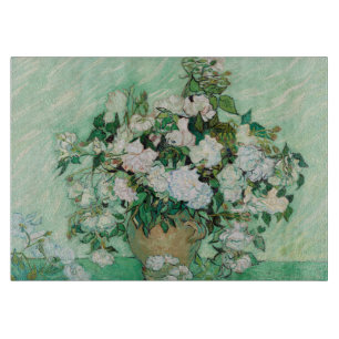 Van Gogh Vase with Pink Roses Flowers Painting Cutting Board