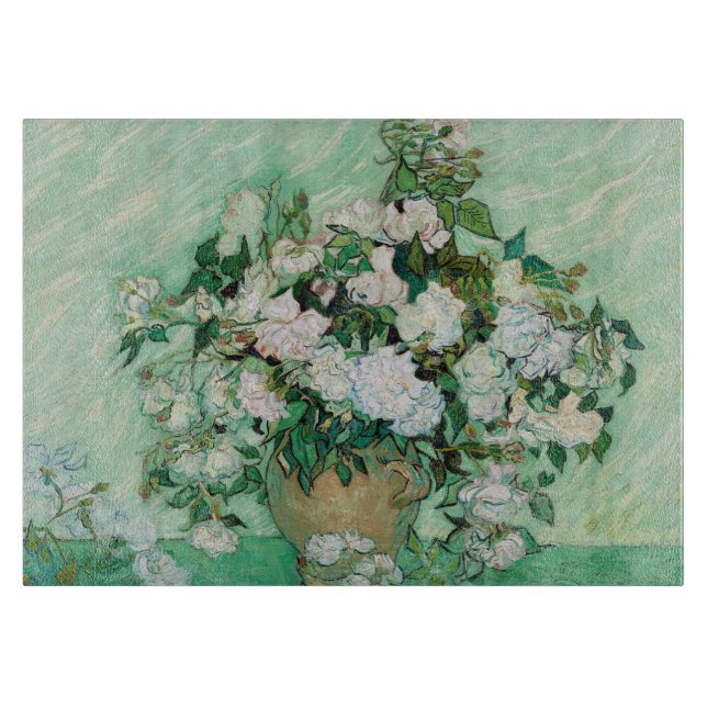 Van Gogh Vase with Pink Roses Flowers Painting Cutting Board (Front)