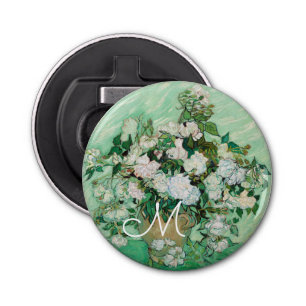 Van Gogh Vase with Pink Roses Painting Monogram Bottle Opener