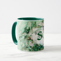 Van Gogh Vase with Pink Roses Vintage Art Monogram