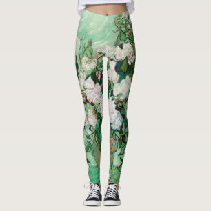 Van Gogh Vase with Pink Roses Vintage Floral Art Leggings