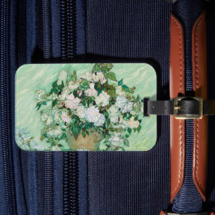 Van Gogh Vase with Pink Roses Vintage Floral Art Luggage Tag