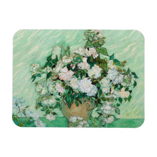 Van Gogh Vase with Pink Roses Vintage Floral Art Magnet