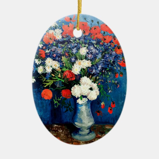 Van Gogh - Vase with Poppies, Ceramic Tree Decoration (Front)