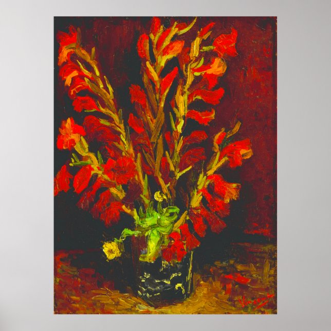 Van Gogh Vase with Red Gladioli Poster (Front)